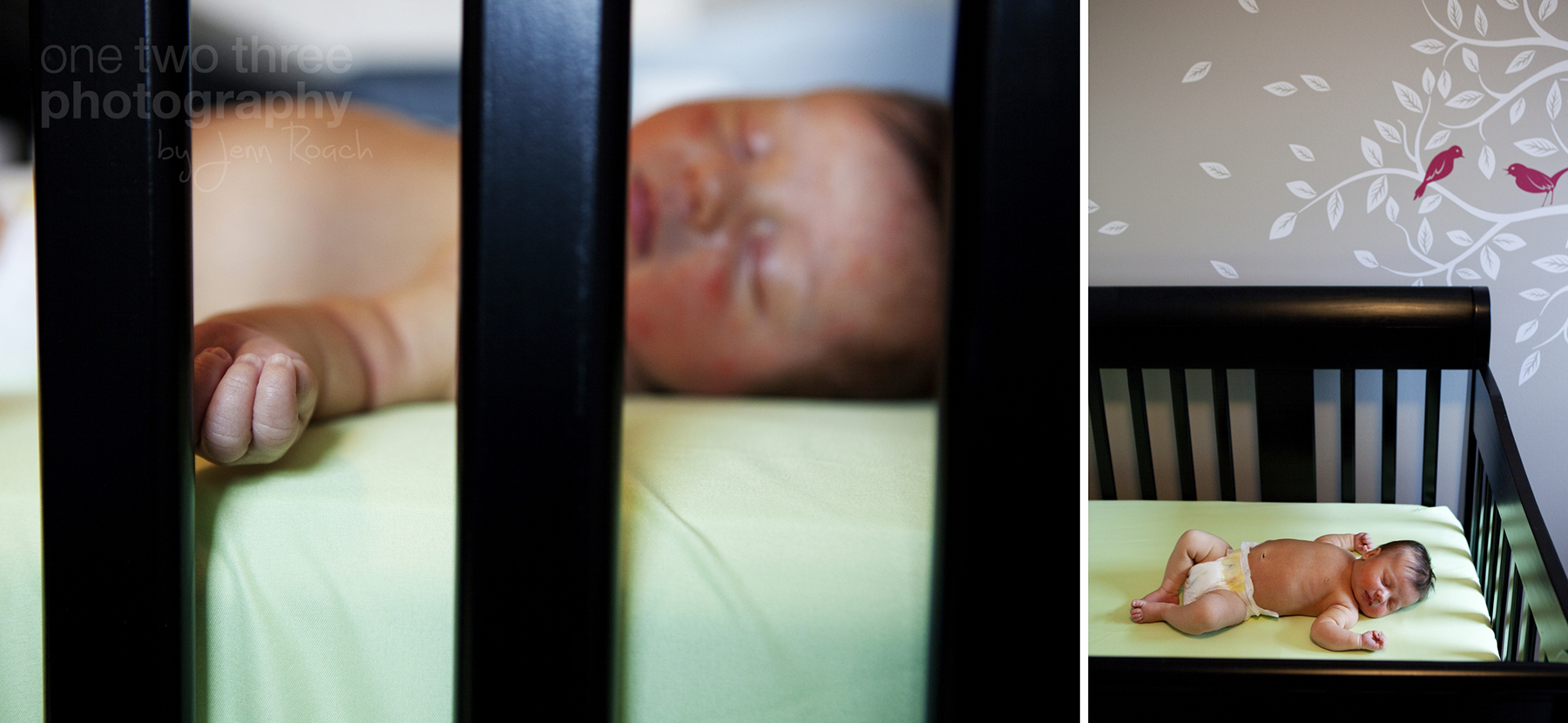 Leah sleeps in her crib during a candid and natural newborn photography session