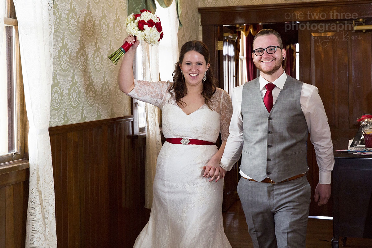 077 Couple enters Wainwright Hotel for Wedding Reception at Heritage Park Calgary