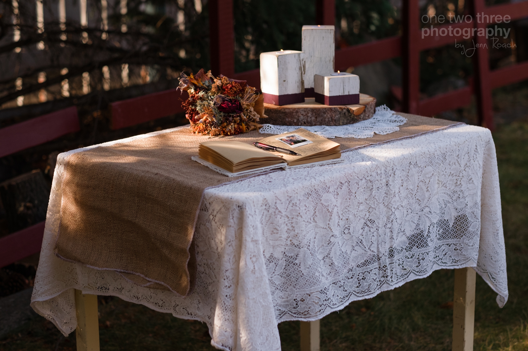 Rustic guest table signing book ideas